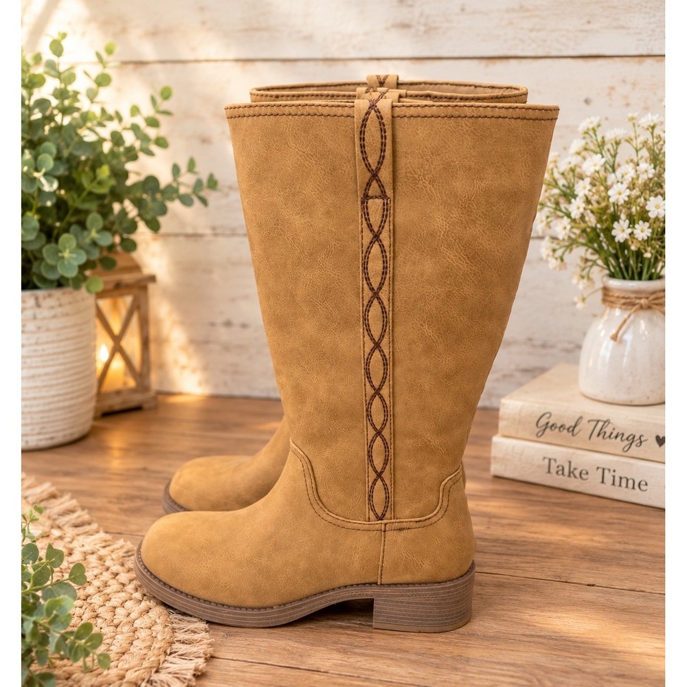 Women's Riding Boots 8 Honey Tan Memory Foam Western No Boundaries NWT